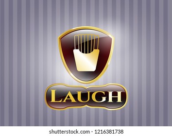  Golden badge with fries icon and Laugh text inside