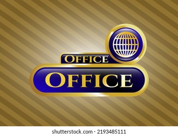 Golden badge with globe, website icon and Office text inside