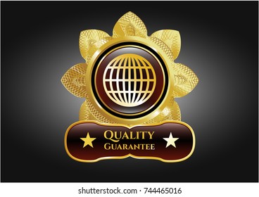  Golden badge with globe, website icon and Quality Guarantee text inside