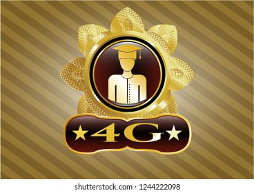  Golden badge with graduated icon and 4G text inside