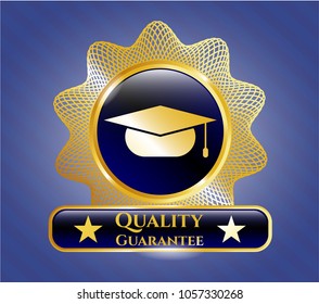  Golden badge with graduation cap icon and Quality Guarantee text inside