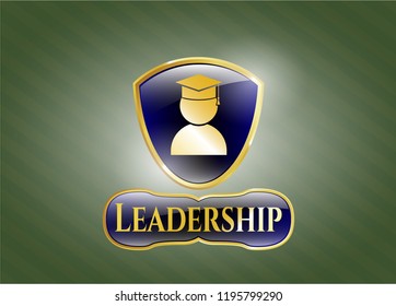  Golden badge with graduation icon and Leadership text inside