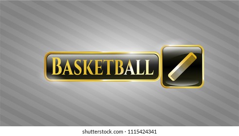  Golden badge with hair comb icon and Basketball text inside