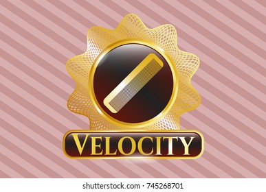 Golden badge with hair comb icon and Velocity text inside