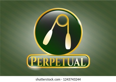  Golden badge with hand gripper icon and Perpetual text inside