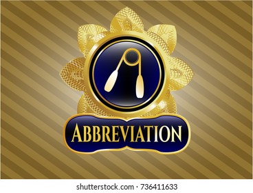  Golden badge with hand gripper icon and Abbreviation text inside