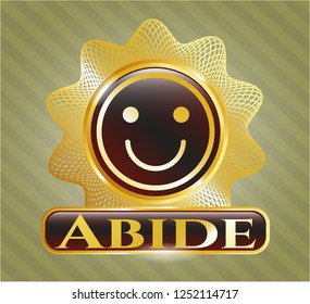  Golden badge with happy face icon and Abide text inside