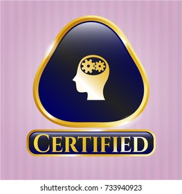  Golden badge with head with gears inside icon and Certified text inside