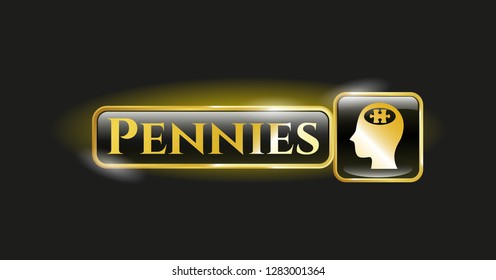  Golden badge with head with jigsaw puzzle piece icon and Pennies text inside