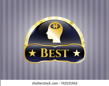  Golden badge with head with jigsaw puzzle piece icon and Best text inside