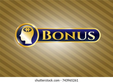  Golden badge with head with jigsaw puzzle piece icon and Bonus text inside
