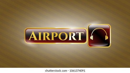  Golden badge with headphones icon and Airport text inside