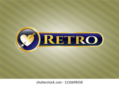  Golden badge with heart with arrow icon and Retro text inside