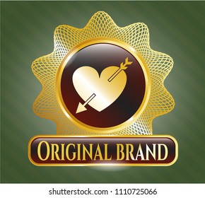   Golden badge with heart with arrow icon and Original Brand text inside