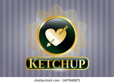  Golden badge with heart with arrow icon and Ketchup text inside