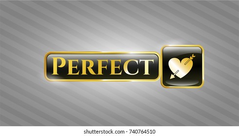  Golden badge with heart with arrow icon and Perfect text inside