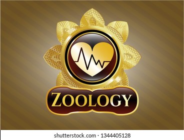  Golden badge with heart with electrocardiogram icon and Zoology text inside