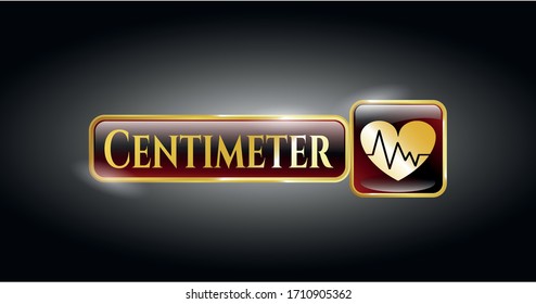 Golden badge with heart with electrocardiogram icon and Centimeter text inside