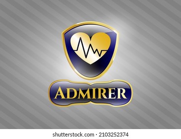 Golden badge with heart with electrocardiogram icon and Admirer text inside