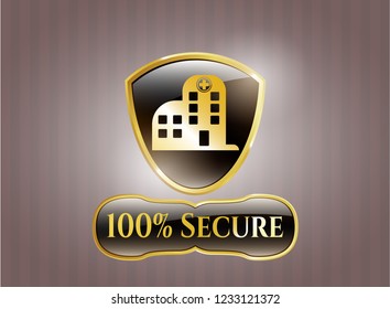  Golden badge with hospital icon and 100% Secure text inside