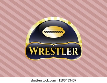  Golden badge with hot dog icon and Wrestler text inside