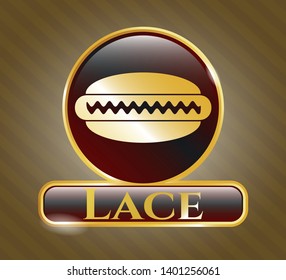  Golden badge with hot dog icon and Lace text inside