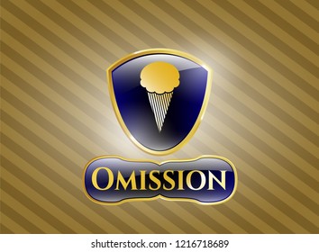  Golden badge with ice cream icon and Omission text inside