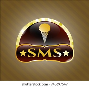  Golden badge with ice cream icon and SMS text inside