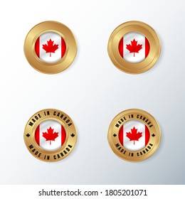 Golden badge icon with Canada country flag. Vector Illustration