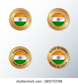 Golden badge icon with India country flag. Vector Illustration