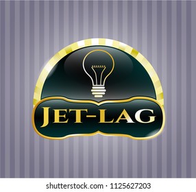  Golden badge with idea icon and Jet-lag text inside