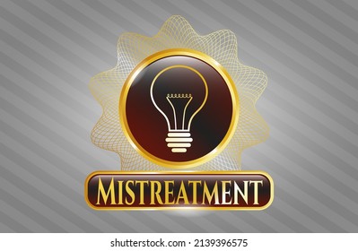 Golden badge with idea icon and Mistreatment text inside
