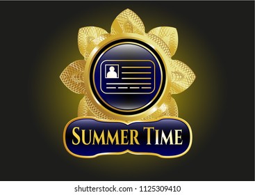  Golden badge with identification card icon and Summer Time text inside