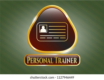  Golden badge with identification card icon and Personal Trainer text inside