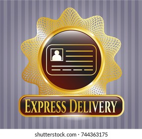  Golden badge with identification card icon and Express Delivery text inside