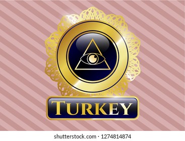  Golden badge with illuminati pyramid icon and Turkey text inside
