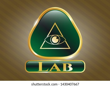  Golden badge with illuminati pyramid icon and Lab text inside