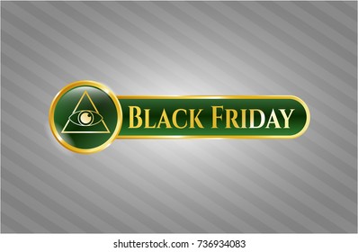  Golden badge with illuminati pyramid icon and Black Friday text inside