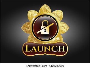  Golden badge with inaccessible icon and Launch text inside