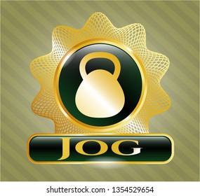  Golden badge with kettlebell icon and Jog text inside