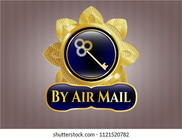  Golden badge with key icon and By Air Mail text inside