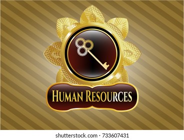  Golden badge with key icon and Human Resources text inside