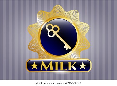  Golden badge with Key icon and Milk text inside