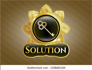  Golden badge with key icon and Solution text inside