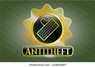  Golden badge with keyboard icon and Antitheft text inside