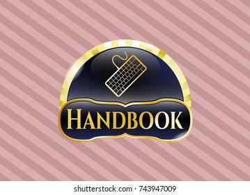  Golden badge with keyboard icon and Handbook text inside