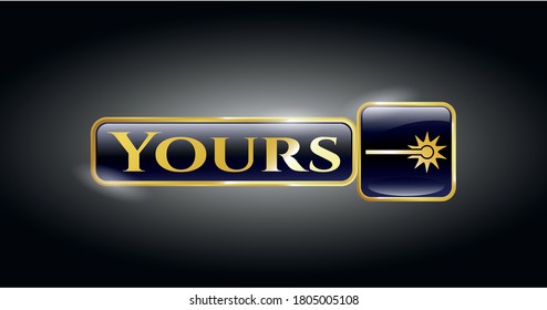 Golden badge with laser icon and Yours text inside