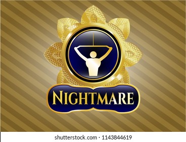  Golden badge with lat pull down, exercise icon and Nightmare text inside
