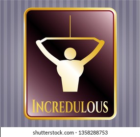  Golden badge with lat pull down, exercise icon and Incredulous text inside