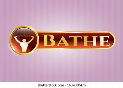  Golden badge with lat pull down, exercise icon and Bathe text inside